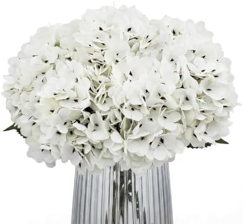 6Pcs 13" Ivory White Silk Hydrangea Artificial Flowers by Blooming+Paradise