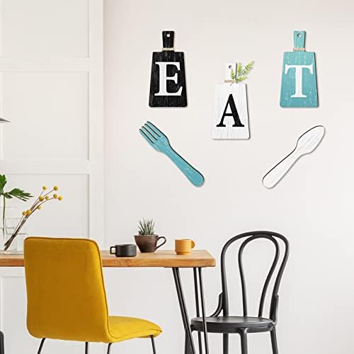 Jetec Cutting Board Eat Sign Set Wall Decor, Black, White, Teal - Image 2