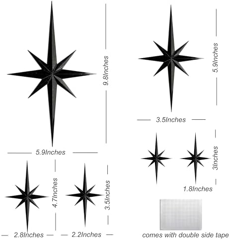 Stylor Mid Century Modern Decor, Mcm Retro 3D Star Art Wall Sculpture, Plastic Starburst Decor, Vintage Celestial Whimsigoth Home Decor Accent. (Set of 6, Black) - Image 2