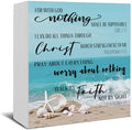 Coastal Beach Christian Wooden Box Sign, Ocean Room Decor, Inspirational Bible Verse Sea Shell Wood Signs for Beach House Cabin Home Office Desk Table Shelf Decor, 5x5 Inch by HSIASHENG