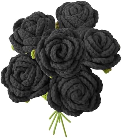 JOONOR 6 Pcs Hand-Woven Roses, Crochet Rose Flower Bouquet, Black by JOONOR