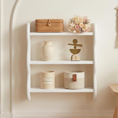 100% Solid Wood Wall Shelf 3-Tier, Vintage Shelves Wall Mounted Storage Rack, Farmhouse Trinket Shelf Home Decor Display Shelves for Apartment, Living Room, Bathroom and Bedroom - Image 2