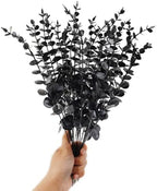 TIHOOD 14PCS 15” Black Eucalyptus Stems Artificial Eucalyptus Leaves Branches Fake Eucalyptuses Decor Faux Eucalyptus leaf Stem for Halloween Autumn Fall Floral Arrangement Wedding Bouquet Home Office - Image 4