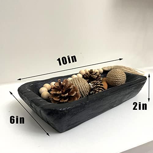 Wooden Dough Bowl Decor, Vintage Wooden Bowl Hand Carved Home Decor for Dining Table Center, Living Room, Kitchen Decor. (10inch black) - Image 2