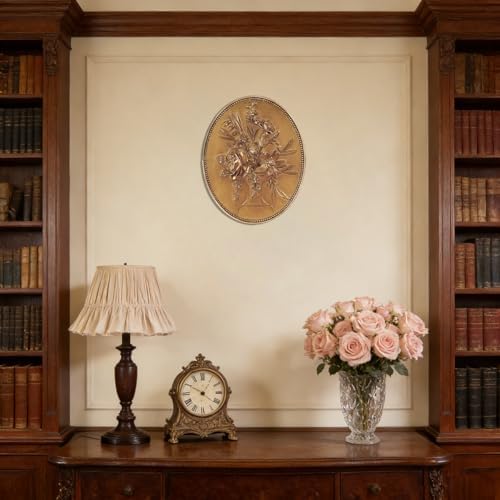 SIKOO Vintage Wall Sculptures Gold Flower Wall Art Hand Painted Ornate Wall Hanging Decoration Antique Pediment Wall Statue Ornament Decor Gallery for Kitchen Bedroom Living Room,Gold - Image 4