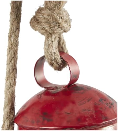 Deco 79 Metal Indoor Outdoor Decorative Cow Bells Tibetan Inspired Cascading Meditation Bell with 4 Bells on Jute Hanging Rope, Cow Bell 3" x 3" x 27", Red - Image 6