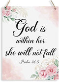 Inspirational Decor God is Within Her She Will Not Fall Psalm 46:5 Christian Gifts for Women Bible Verse Wall Art Scripture Wooden Hanging Sign for Kids Room Bathroom Bedroom Decor 8 x 10 Inches by BELLOWDEER