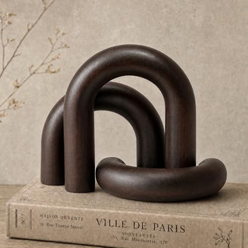 EOSAHR Acacia Wood Arch Decor Set: Wood Sculpture for Shelf Decor,Darkbrown by EOSAHR