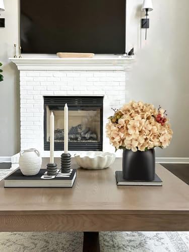 Briful Hydrangea Artificial Flowers in Ceramic Black Vase, Beige Silk Hydrangea Centerpieces for Tables, Realistic Dining Table Vase with Flowers for Farmhouse Home Decor Indoor - Image 5