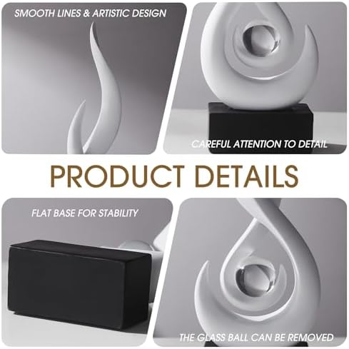 FJS White Abstract Flame Sculpture for Living Room Coffee Table Decor - Image 5