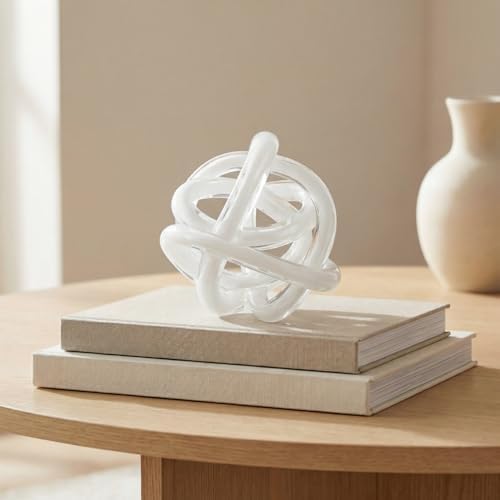 Torre & Tagus Orbit 4.5" Hand Blown White Glass Knot Sculpture, Table Decor - Image 2