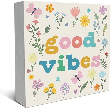 SRADMO Boho Floral Inspirational Wood Box Sign Desk Decor, Motivational Office Decor, Positive Inspirational Theme Wooden Block Box Sign Decoration for Home Office Shelf Table Decorative Accessories by SRADMO