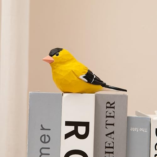 Handmade Wooden Goldfinch Figurine – Yellowbird Home Decor, Cute Wild Canary Knick-Knack for Bird Lovers, Unique Gift for Women, Mom, Friends – Rustic Nature Home Ornament - Image 2
