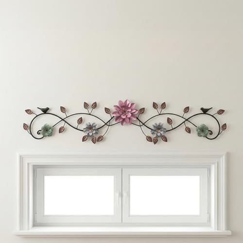 Birminwind Metal Flower Wall Art above Door: 3D Floral Wall Décor above Window with Bird Leaves - 32.28" French Country Decoration above Bed Couch Tv (Colorful) by Birminwind