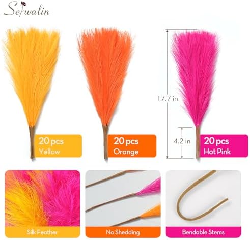 Serwalin 60PCS 17.7" Hot Pink＆Orange＆Yellow Pampas Grass Decor for Home - Image 6