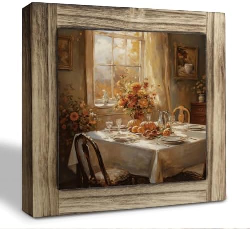 Fall Dining Table Wood Plaque Sign, Autumn Farmhouse Shelf Decor 32 by XJCUG