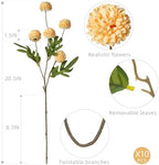 10Pcs 20.5" Artificial Pompon Mum Silk Flower Stems, Fake Chrysanthemum Ball Faux Flowers for Vase, Fall Floral Stems for Indoor Home Decor Wedding Centerpieces, Orange (No Vase) - Image 3