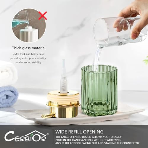 CERBIOR Bathroom Accessories Set, 4 PCS Glass Bathroom Set,Golden Green - Image 5