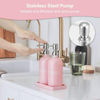 Pink Glass Dish and Hand Soap Dispenser Set - Kitchen Soap Dispenser with Tray and Stainless Steel Pump - for Modern Pink Kitchen Decor and Accessories - Image 4