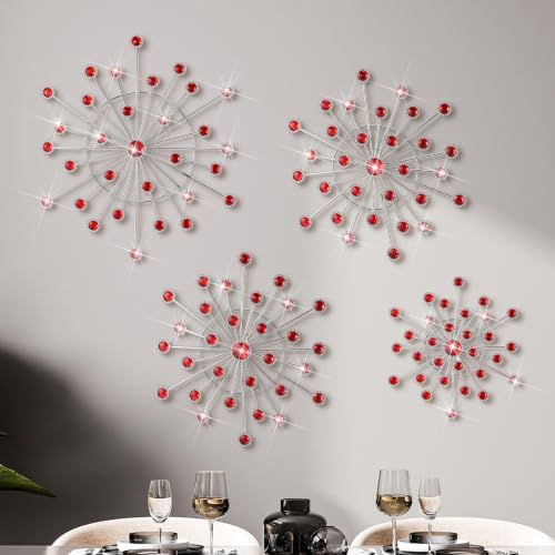 Blulu 4 Pcs Red Wall Decor Bling Crystal Wall Art Cast Iron Rhinestones by Blulu