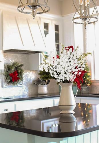 Oairse 8 Pcs Christmas Tree Picks and Sprays White Glitter Christmas Picks 26.8" Christmas Glitter Eucalyptus Leaves Stems for Christmas Tree Filler Branches Wreaths Centerpieces Holiday Decorations - Image 6