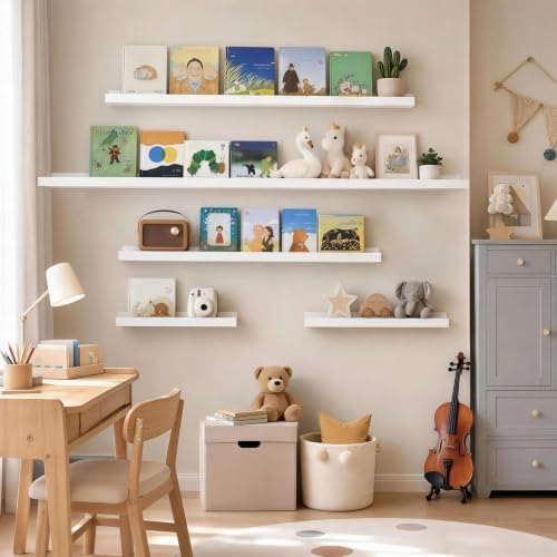 24inch Long Floating Shelves for Wall Decor, 3-Set Shelves with Lip, White - Image 7