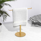 Gold T-Shaped Hand Towel Holder Stand for Countertops, Stainless Steel - Image 6