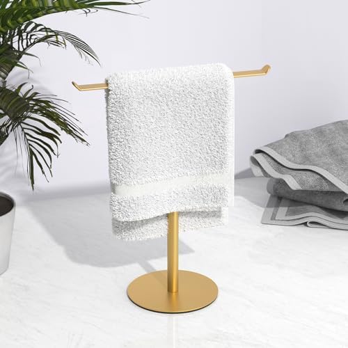 Gold T-Shaped Hand Towel Holder Stand for Countertops, Stainless Steel - Image 6