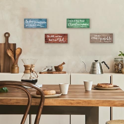 4 Pieces Bible Verses Wall Decor Rustic Wooden Christian Signs Farmhouse Religious Decor for Home Motivational Prayer Wall Art for Living Room Office Bedroom Bathroom(Rustic,10x4") - Image 3