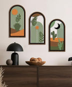 Putuo Decor Boho Wall Decor with Cactus, Modern Wooden Minimalist Wall Decor, Abstract Green Room Decorations 16x8 In Mid Century Artwork for Living Room Bedroom Office in Desert Green Set of 3 - Image 4