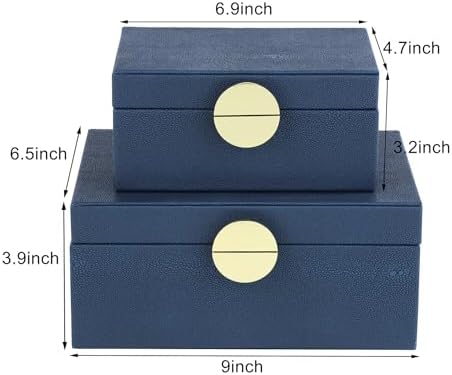 HofferRuffer Faux Leather Jewelry Boxes, Decorative Boxes Storage Accessory Organizer with Gold Hardware Decor, Classic Vegan Leather Set of 2 Pieces (Navy Blue) - Image 2