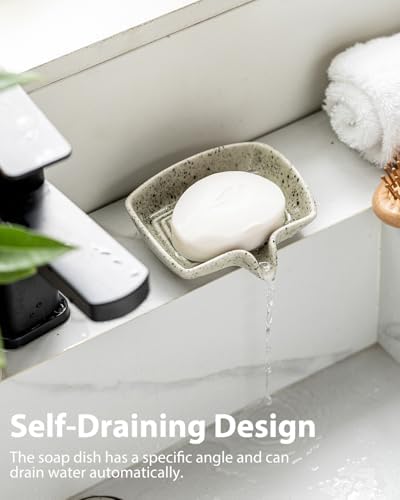 Zoeeker Self Draining Soap Dish, Ceramic Drain Soap Holder Waterfall Design - Image 6