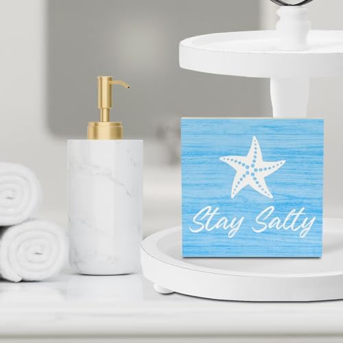 Beach Bathroom Decor Starfish Decor Stay Salty Beach Theme Summer Decorations Wooden Box Sign for Home Office Farmhouse Table Shelf - Image 6