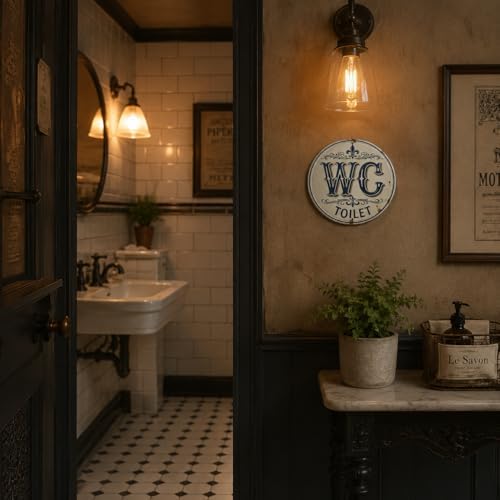 WC Toilet Metal Sign 8x8in Round European Style Plaque for Bathroom Wall Decor Functional Gift - Image 7
