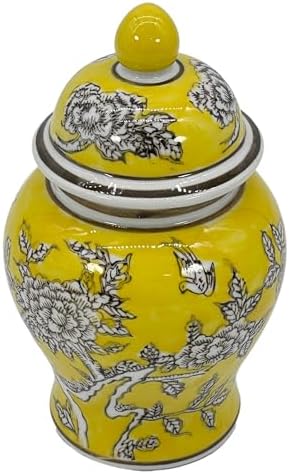 8" Ceramic Ginger Jar w/Lid - Classic Chinese Style Porcelain Jar Tea Storage for Home Decor Decorative Centerpiece Vintage Accent Antique Vase Jingdezhen (Yellow) - Image 6