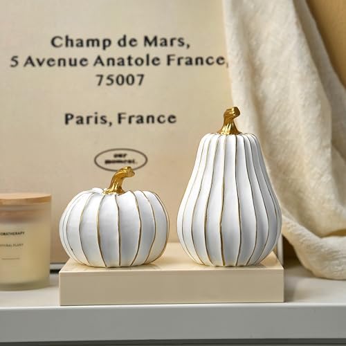 FESTGLOX Pumpkin Fall Decor, White Gold Pumpkin for Thanksgiving Decoration - Image 5