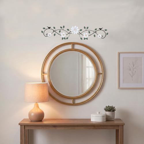 Birminwind Metal Flower Wall Art above Door: 3D Floral Wall Décor above Window with Bird Leaves - 32.28" French Country Decoration above Bed Couch Tv (White) - Image 4