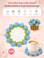 Crochet Flower Bouquet Coasters, Cotton Rose Gifts for Home Decor 2Pcs - Image 2