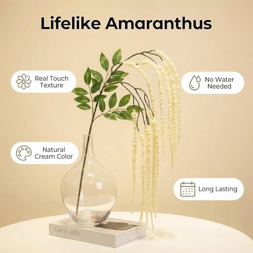 2Pcs Amaranthus Artificial Flower, 43" Faux Hanging Amaranthus Silk Cascading Floral Stems for Wedding Bouquet, Home Vase Decor, Bendable Stems Fake Hanging Plants (Green) - Image 6