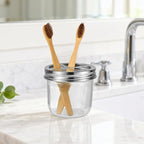 Amolliar Glass Mason Jar Bathroom Accessories Set 4 Pcs (Brushed Nickel) - Image 5