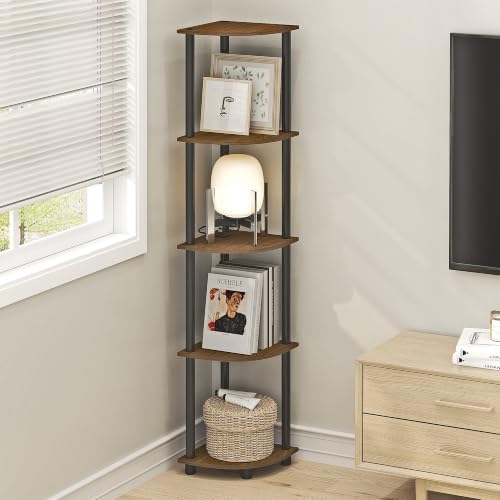 Furinno Turn-N-Tube 5-Tier Corner Shelf, Warm Walnut - Image 2
