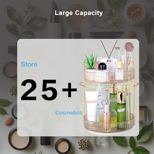 360 Rotating Makeup Organizer - Large Capacity Spinning Perfume & Cosmetic Skincare Holder for Vanity & Countertop (Vibrant Orange, 2 Tier) - Image 6