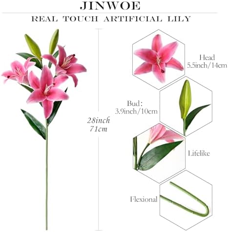 JINWOE 2Pcs 6 Heads Dark Red Lily Artificial Flowers, 28inches Long Stem Latex Real Touch Stargazer Fake Lily Silk Flower for Tall Vase Easter Home Decor Wedding Party Table Centerpieces - Image 5