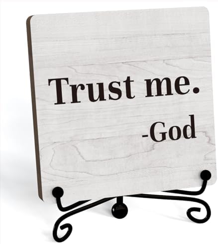 Inspirational Office Desk Decor, Trust Me God Sign, Desk Decorations For Office Home Living Room Classroom, Shelf Decor, Inspirational Christian Gifts, Wooden Plaque With Stand (B02) by JUSITAKEET
