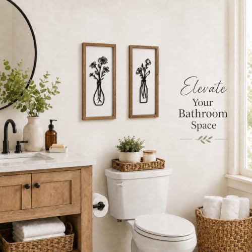 pechpell 3D Wooden Flower Bathroom Wall Art Framed Set of 2 - Image 2
