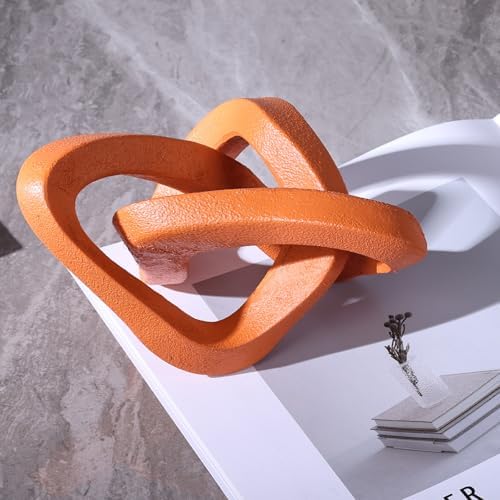 LCCCK Infinity Knot Sculpture Orange Knot Decor Object, Abstract Knick Knacks Coffee Table Modern Statue, Orange Sculpture for Home Living Room Table Ornaments and TV Stand Bookshelf Decorative - Image 4