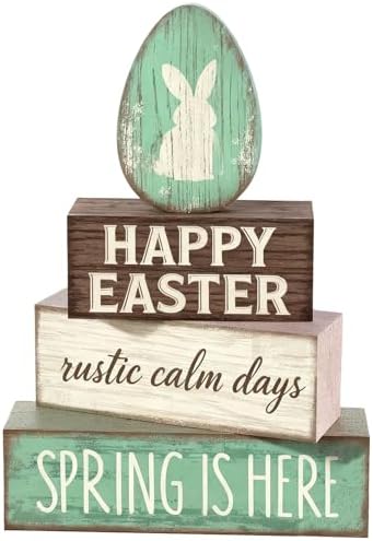 Easter Decorations - Happy Easter Bunny Egg Tiered Tray Decor - Wooden Easter Tabletop Sign - Rustic Farmhouse Spring Home Decor Indoor for Tiered Tray Shelf Mantel Entryway Coffee Table by Unknown