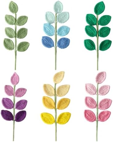 6 Pcs Handmade Crochet Colorful Leaf Bouquet with Long Stems by Magicherry