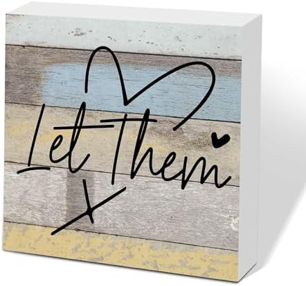 Let Them Wooden Sign, Office Decorations for Work, Let Them Mental Health Rustic Wood Box Signs 5x5 Inch, Desk Shelf Tabletop Decor for Home Cubicle Decor, Office Gifts for Coworkers Women, 14 by scodilo