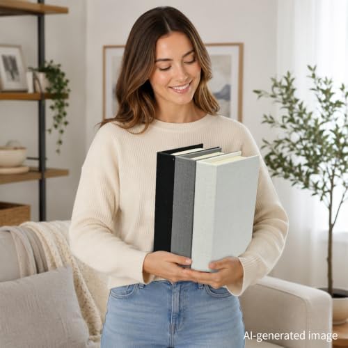 DECOR4SEASON Set of 3 Modern Linen and Wood Decorative Faux Book Boxes, 10" - Image 5